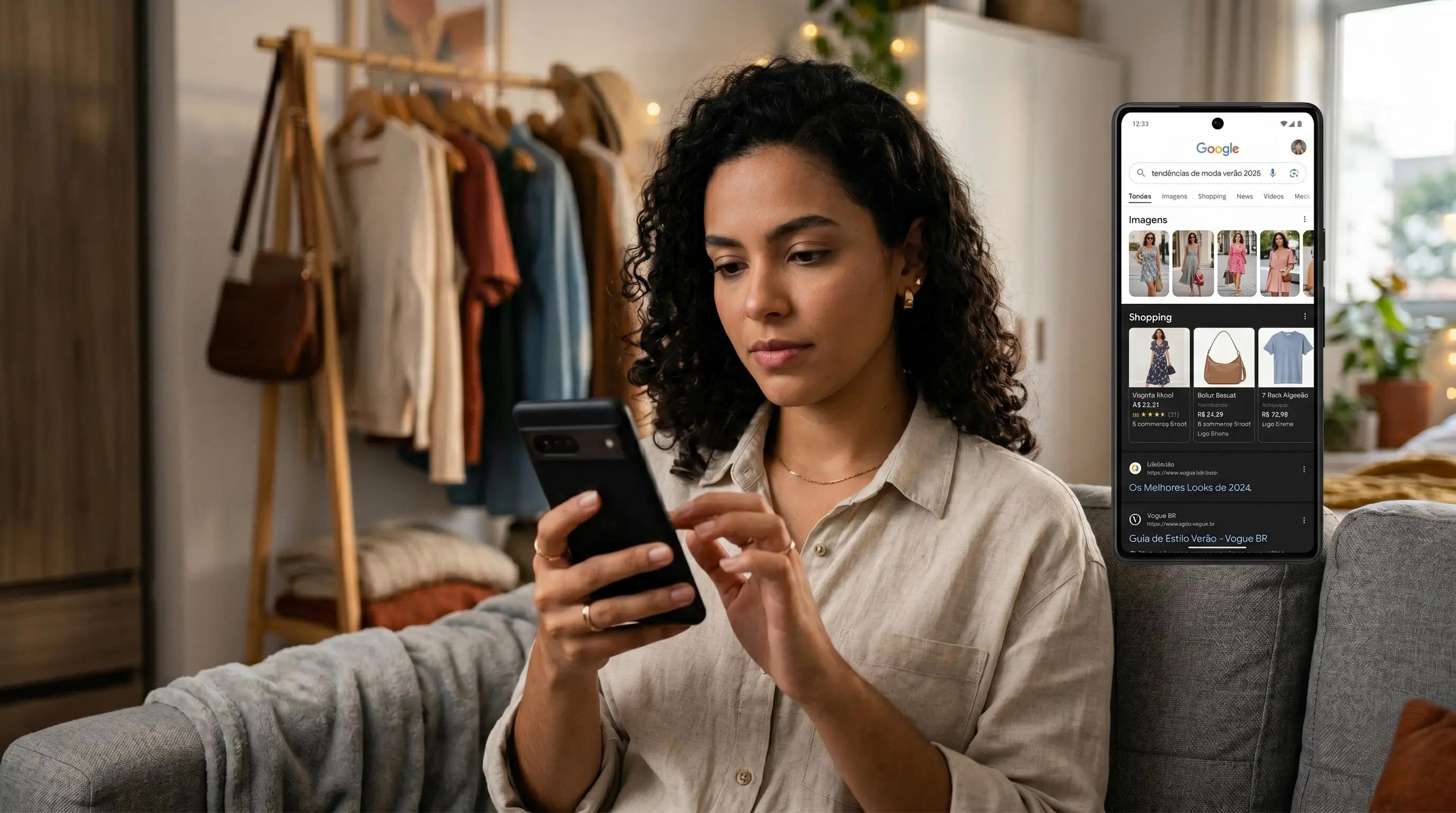 Pessoa pesquisando no Google antes de tomar decisão de compra online