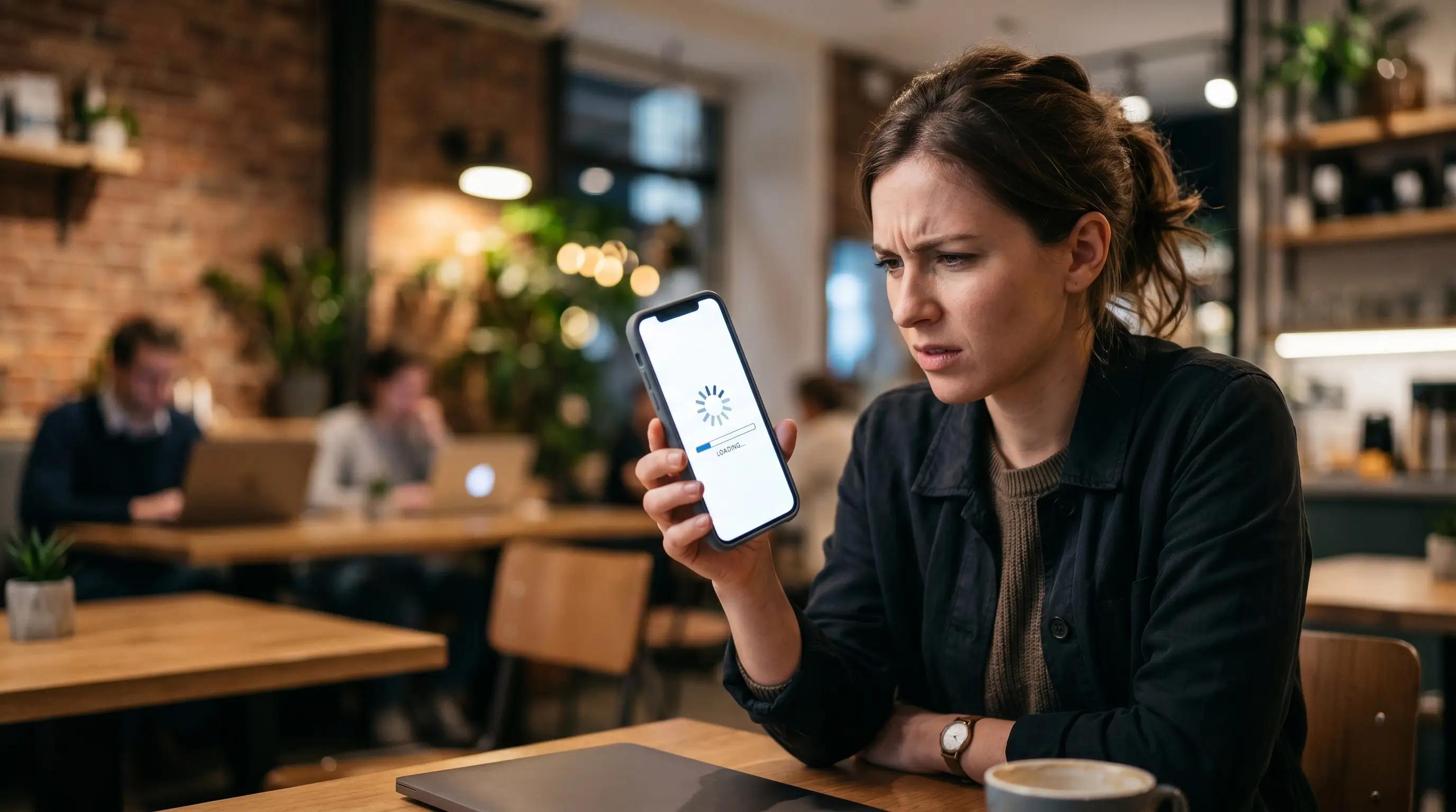 Pessoa aguardando site lento carregar no celular