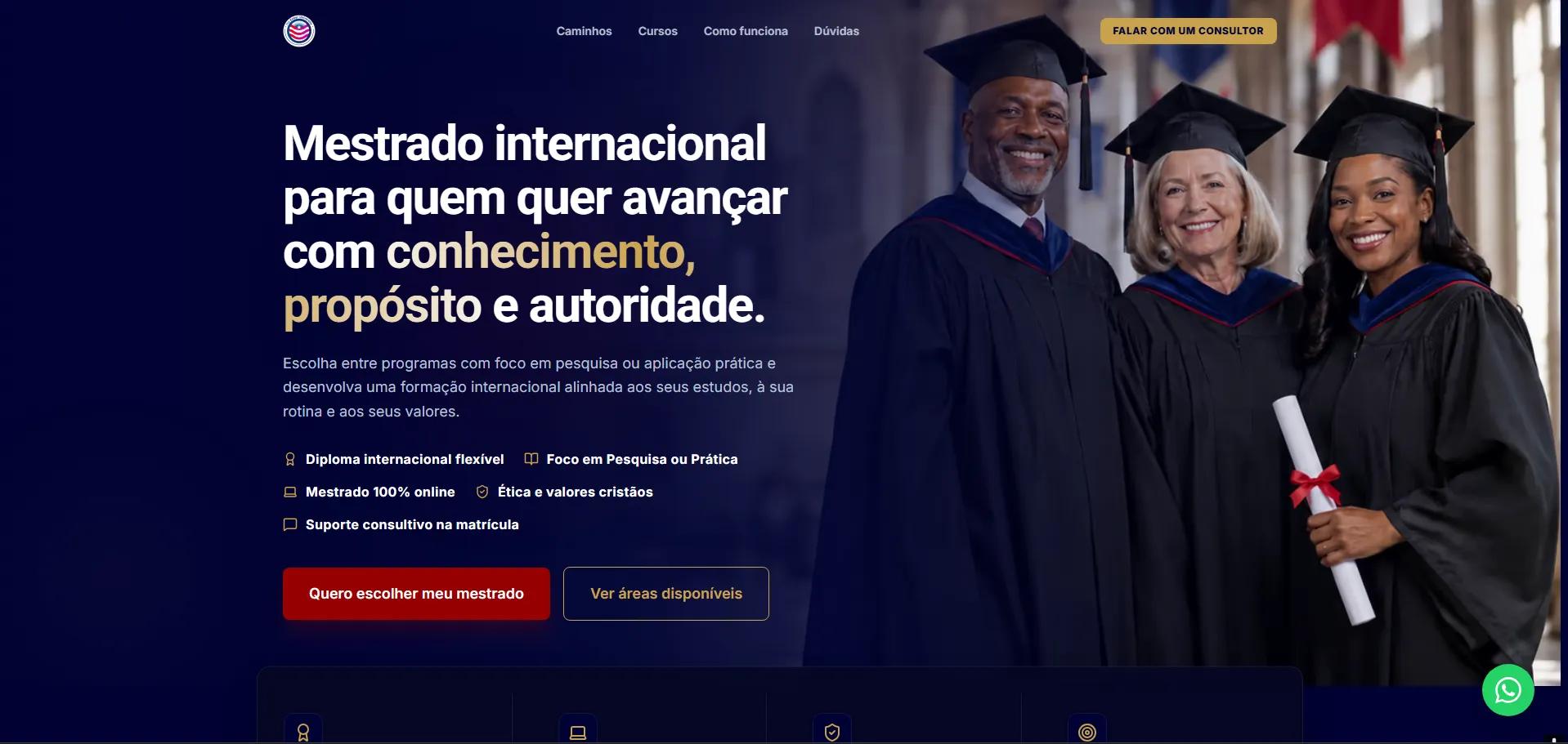 Interface do projeto Mestrado Internacional